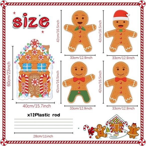 Gingerbread Christmas Decorations Outdoor Yard Signs- 5 Pack Plastic Gingerbread - Picture 2 of 7